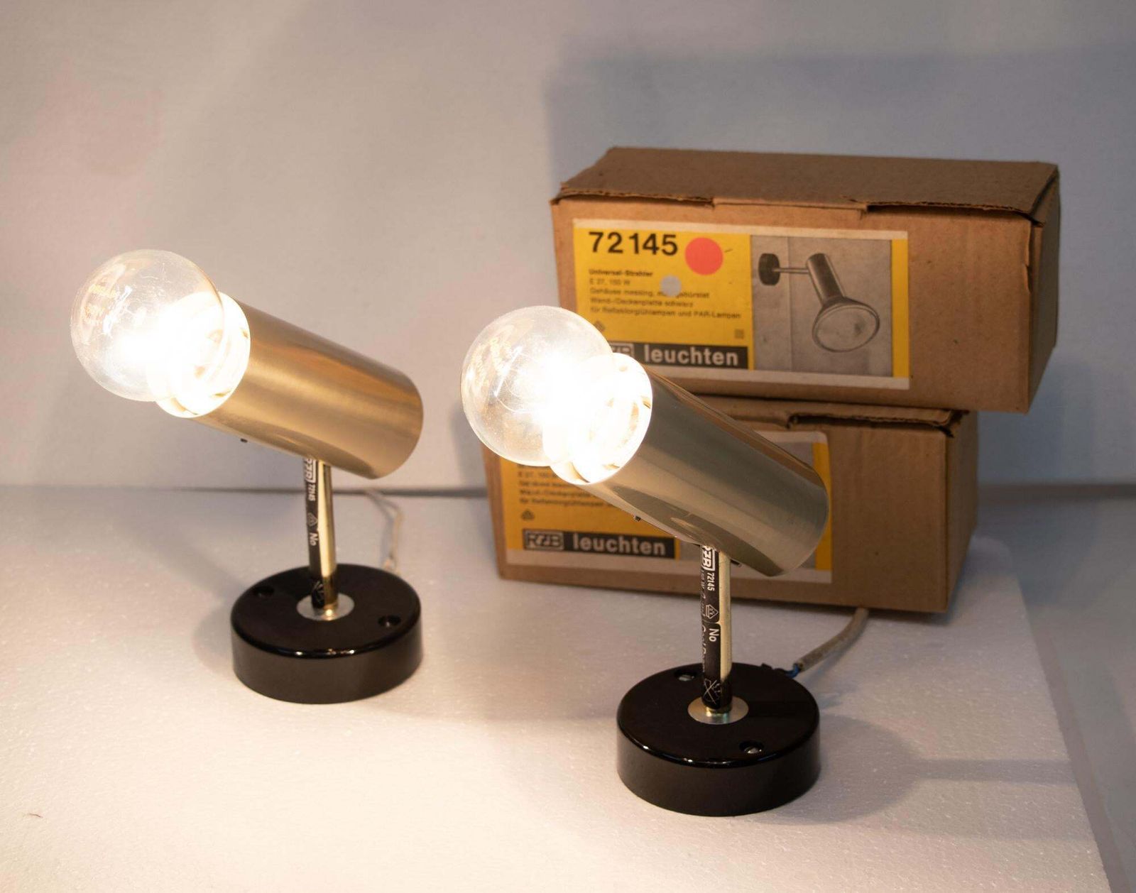 1960 Germany Rzb Adjustable Minimalist Wall Sconce Brass Spot Light, Set Of 2 photo vintage