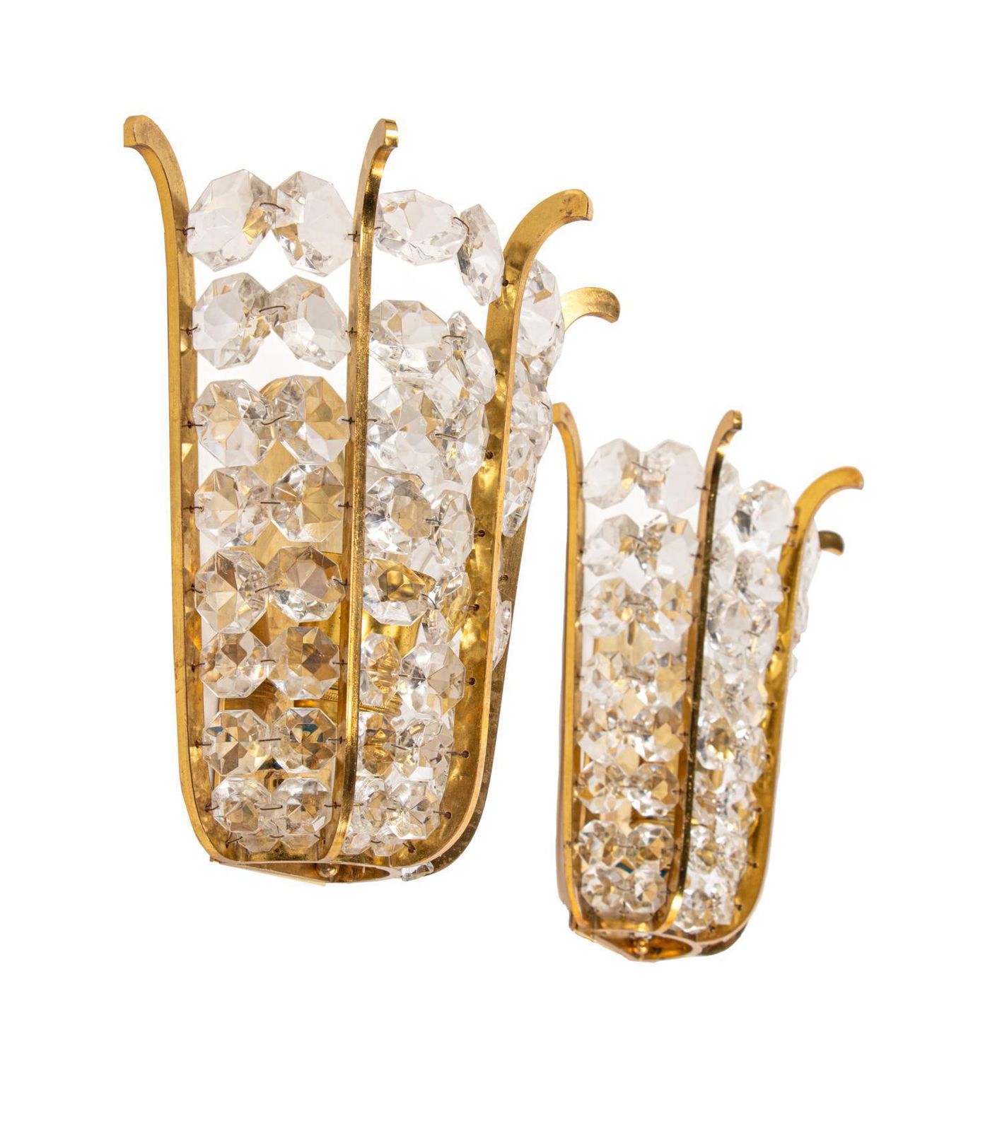Pair Of Faceted Wall Sconces Crystal & Brass By Bakalowits, Austria, 1960 photo furniture