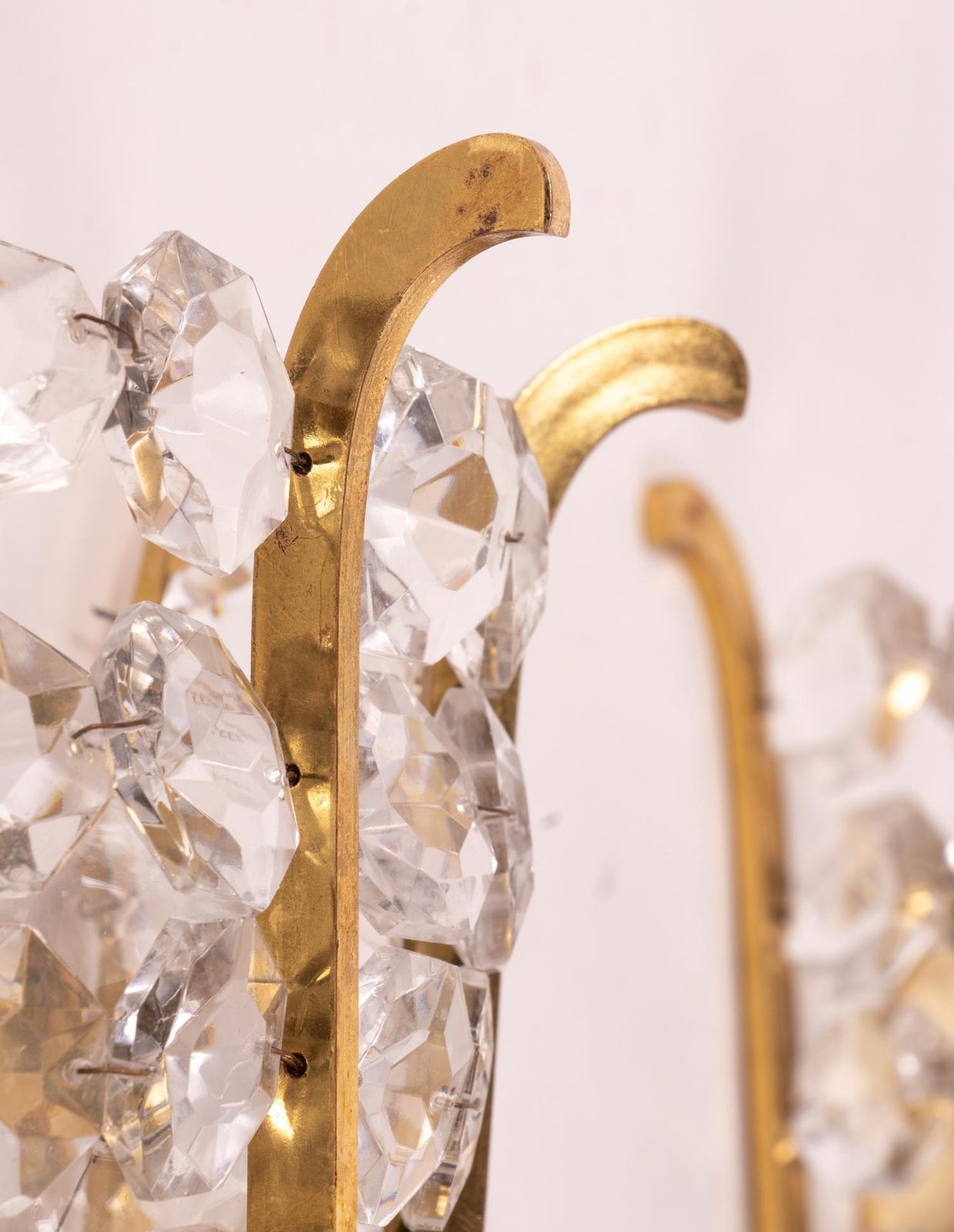 Pair Of Faceted Wall Sconces Crystal & Brass By Bakalowits, Austria, 1960 photo Lighting