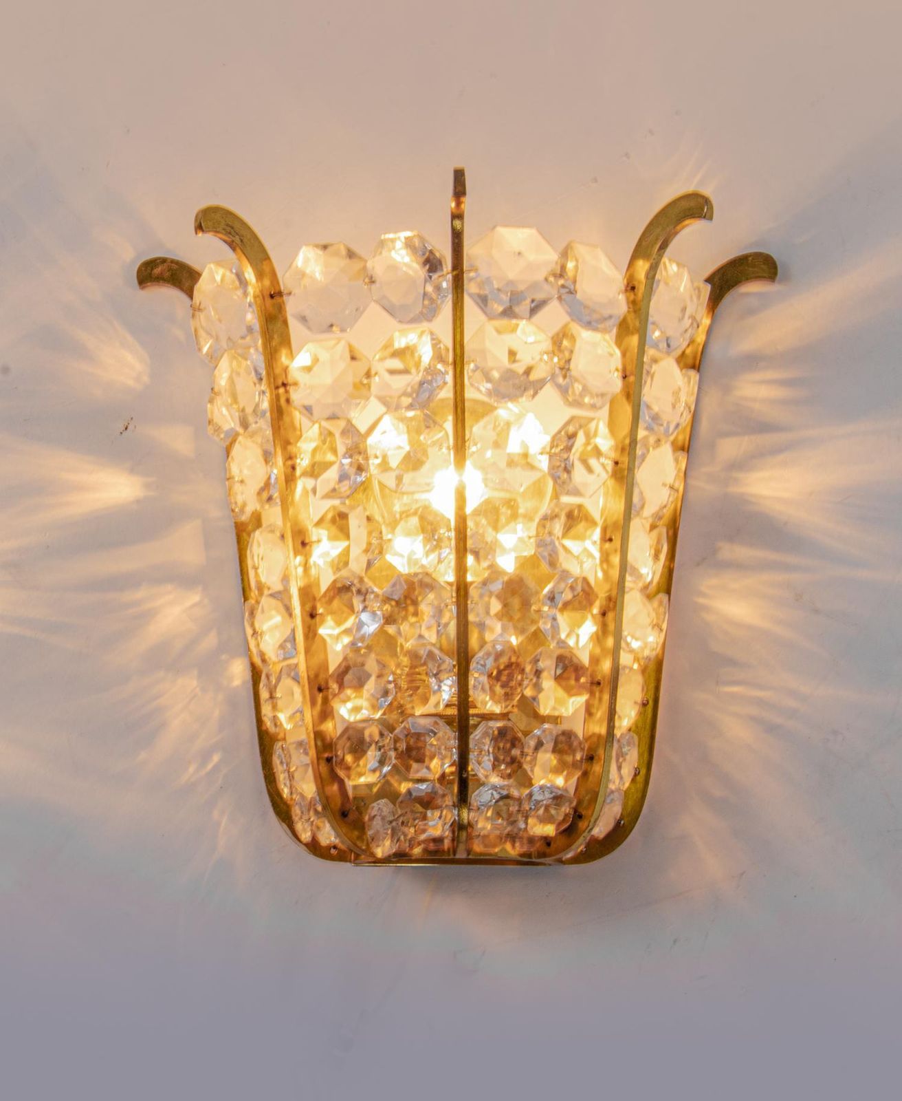 Pair Of Faceted Wall Sconces Crystal & Brass By Bakalowits, Austria, 1960 photo buy