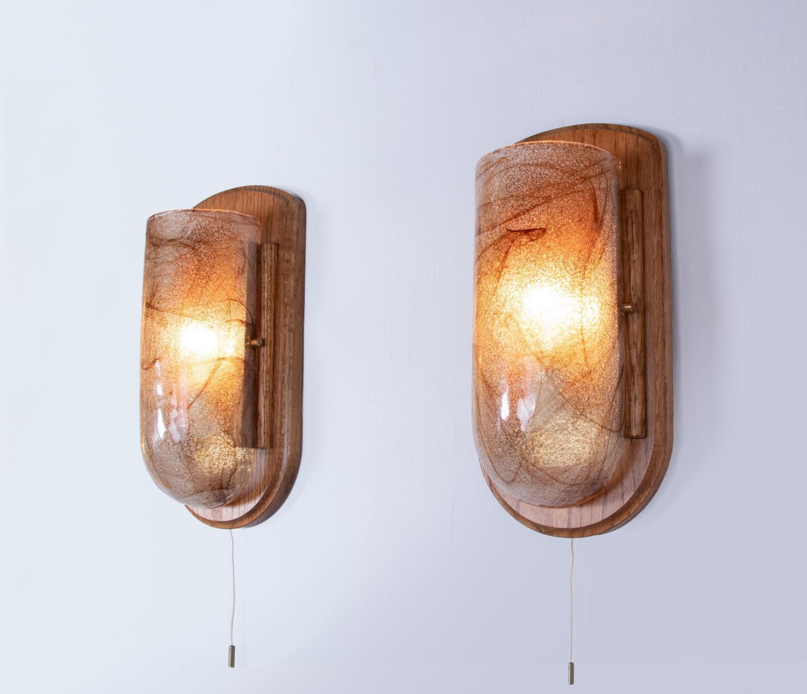 1 'Of 2' Pair Of Modernist Wall Sconces Amber Murano Glass, Germany 1960s photo 2110.0