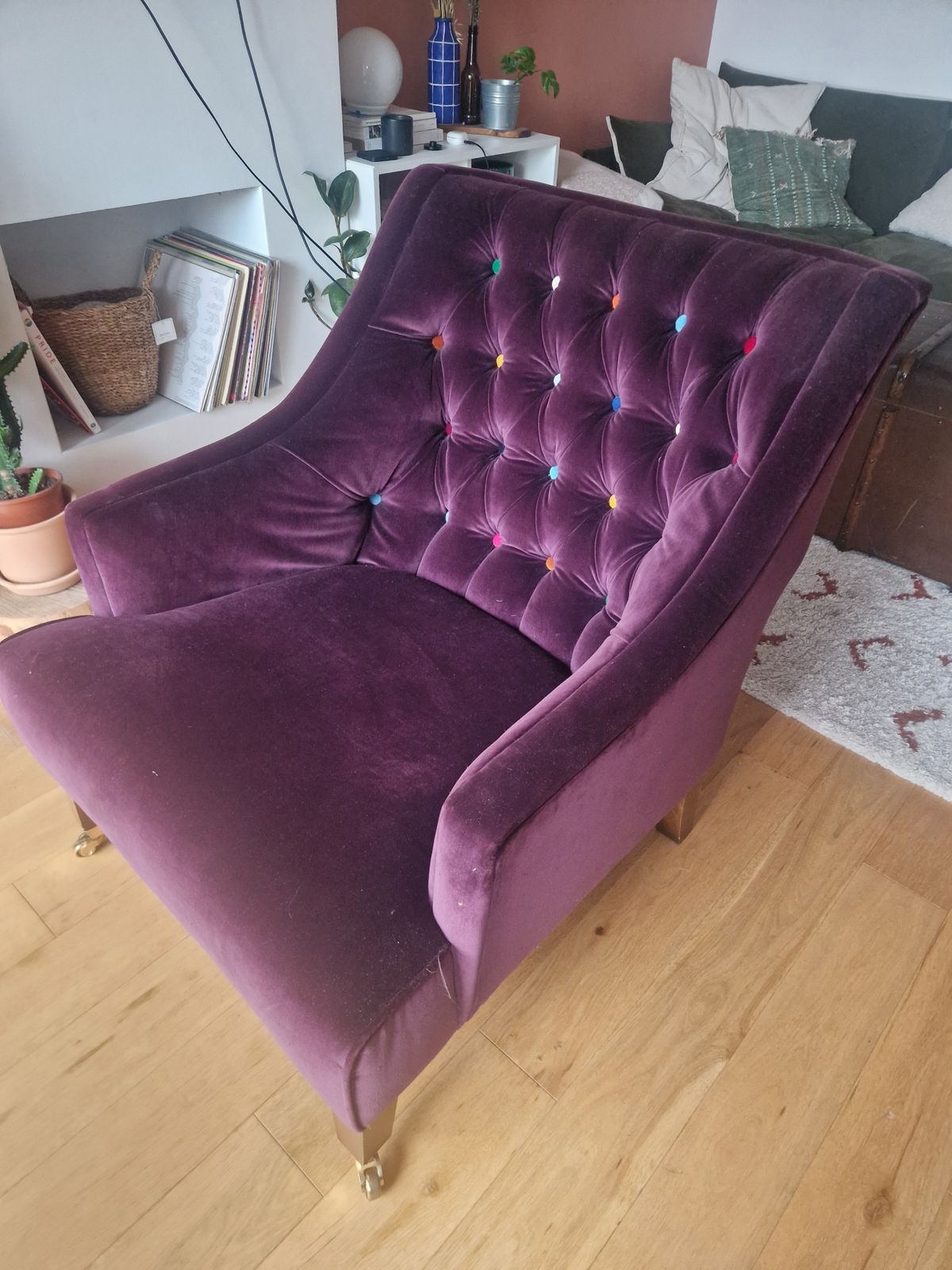Purple Velvet Armchair, 21st Century