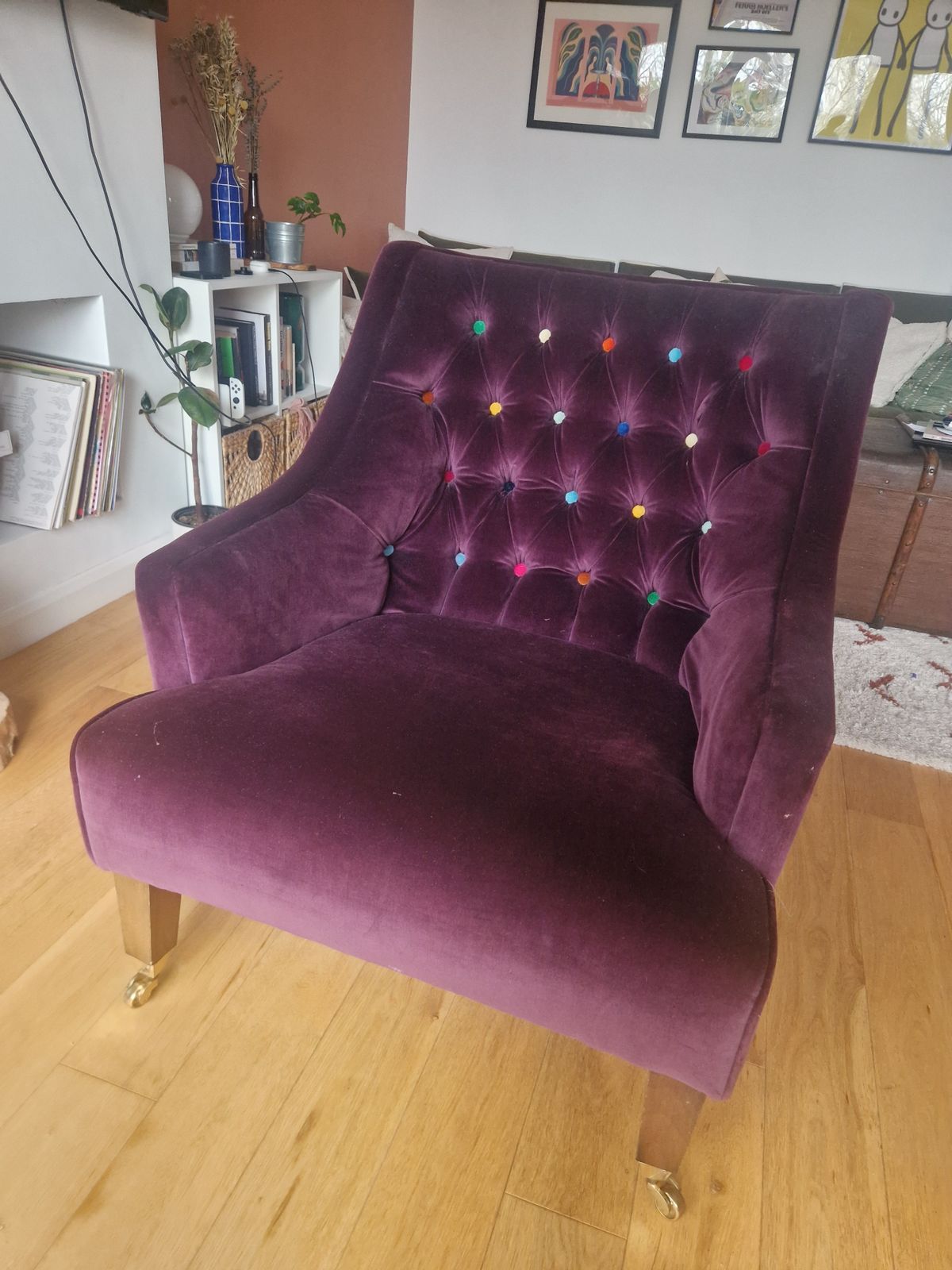 Purple Velvet Armchair, 21st Century photo for sale