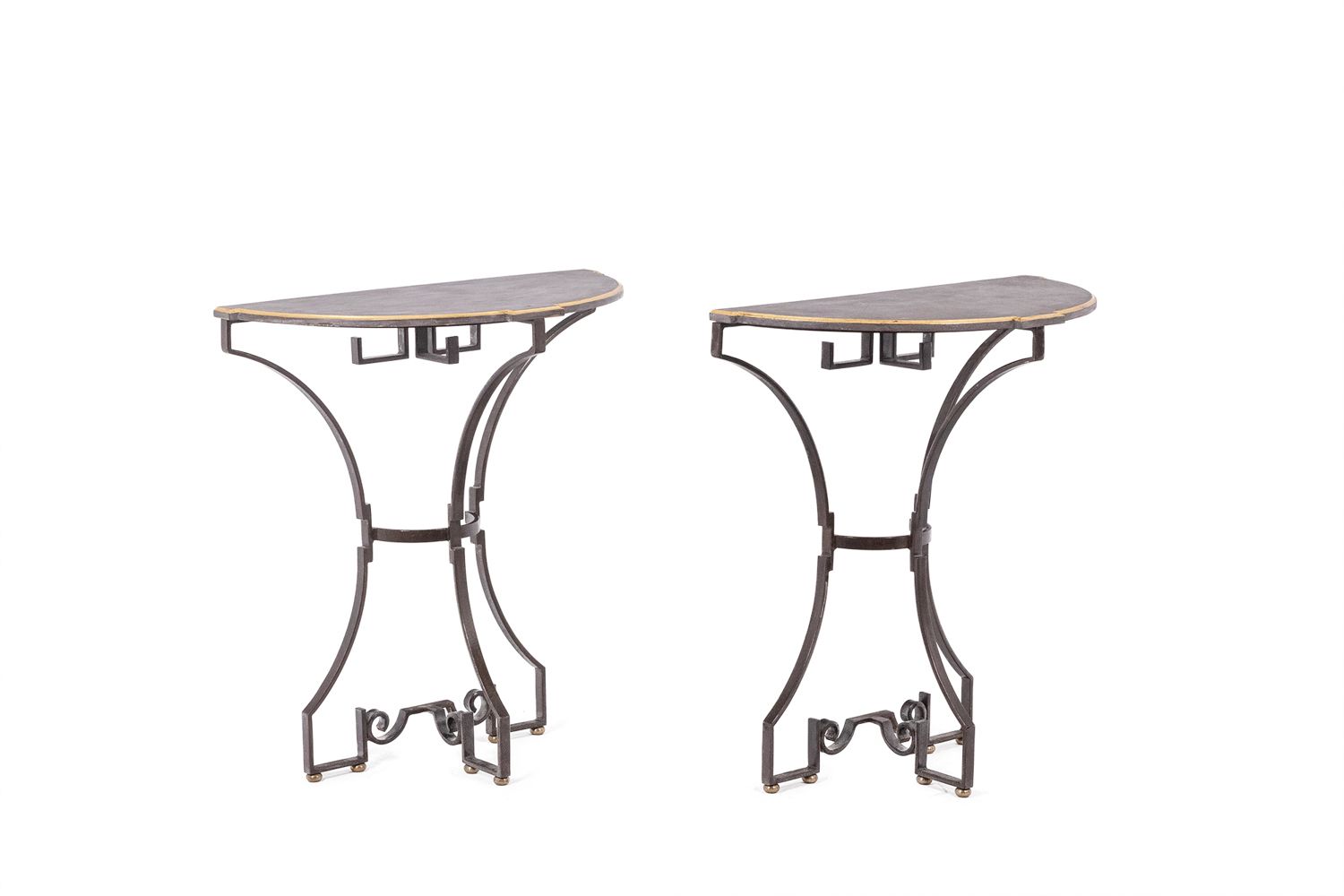 Pair Of Half Moon Shaped Consoles. Artisan Work.