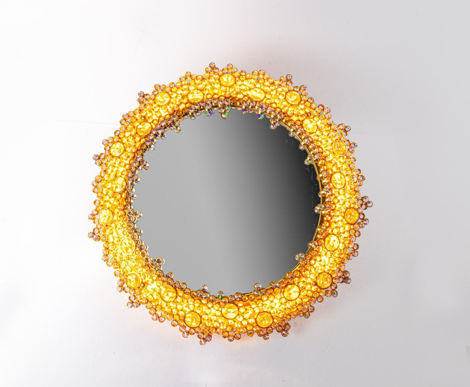 Palwa 27" Backlit Mirror With Swarovski Crystals & Gilded Brass, Germany 1960s photo furniture