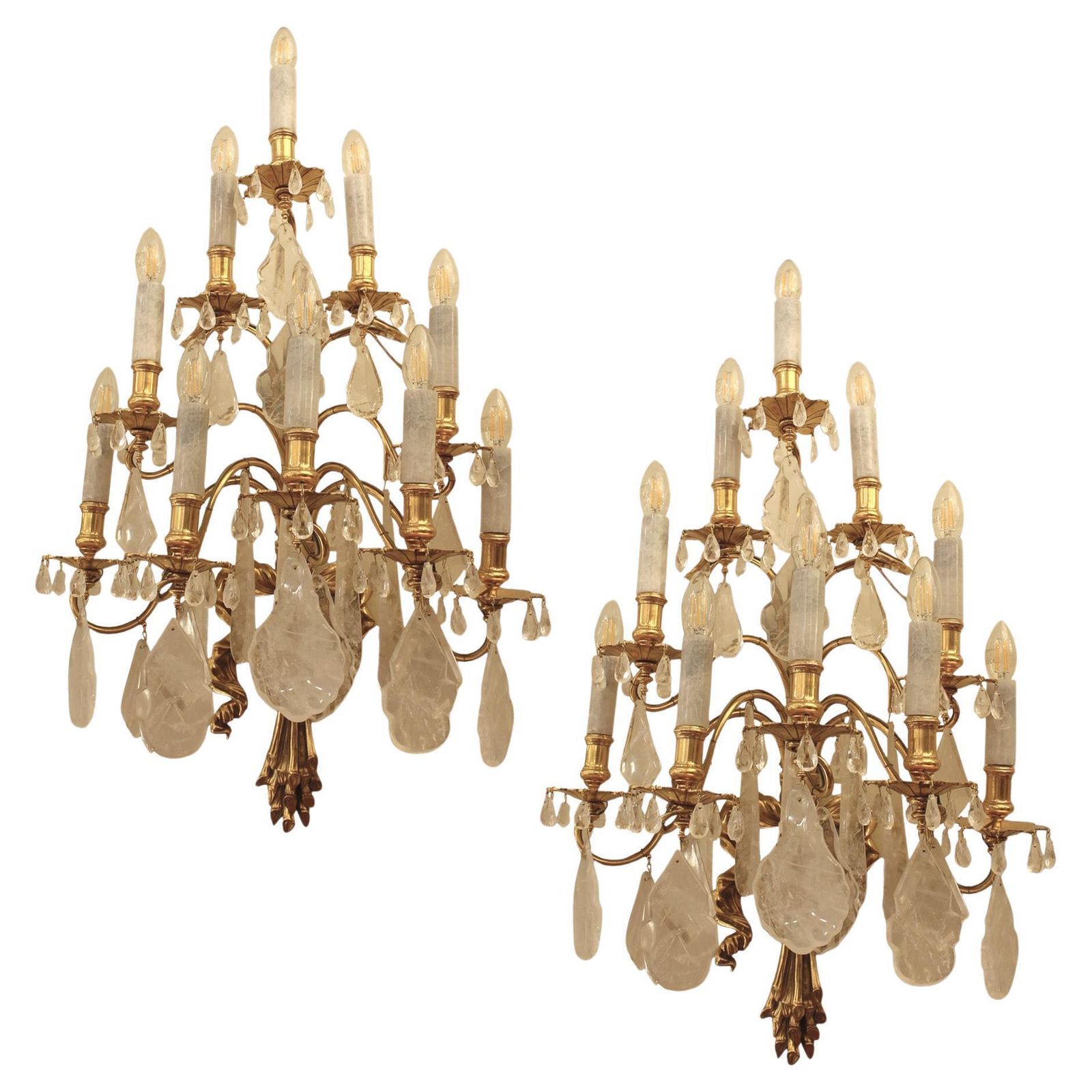 Pair Of 19th Century French Rock Crystal 10 Bulb Wall Lights photo furniture