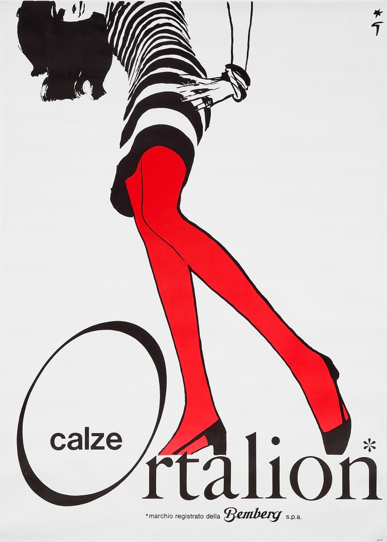 René Gruau, C.A. 1970s   Ortalion Calze   Original Vintage Affiche Cm 140 X 100