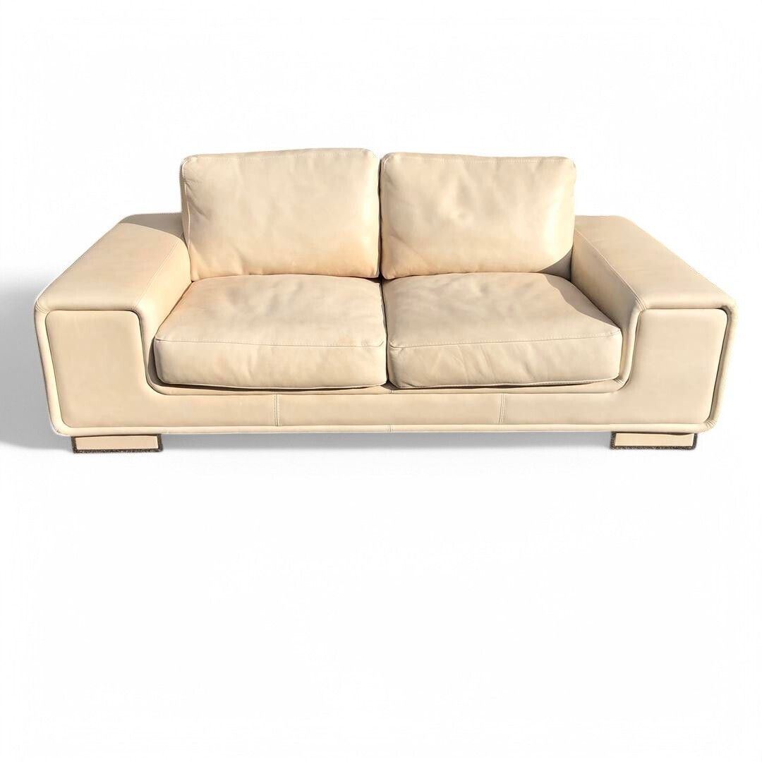 Contemporary Italian Cream White Leather Large Two Seater Sofa