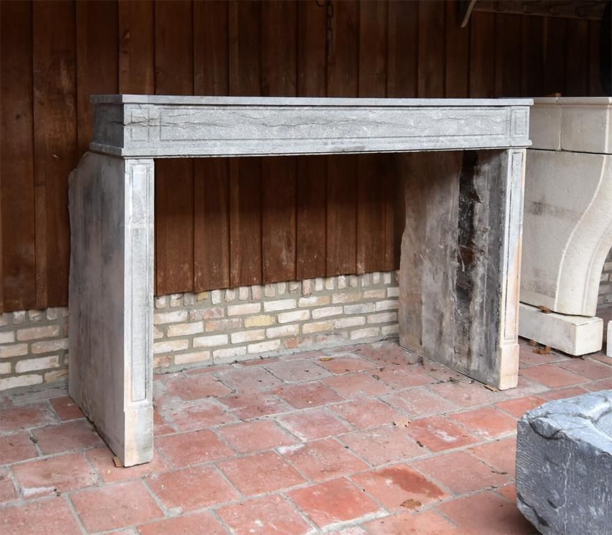 19th Century Antique Grey Marble Stone Louis XVI Fireplace photo for sale