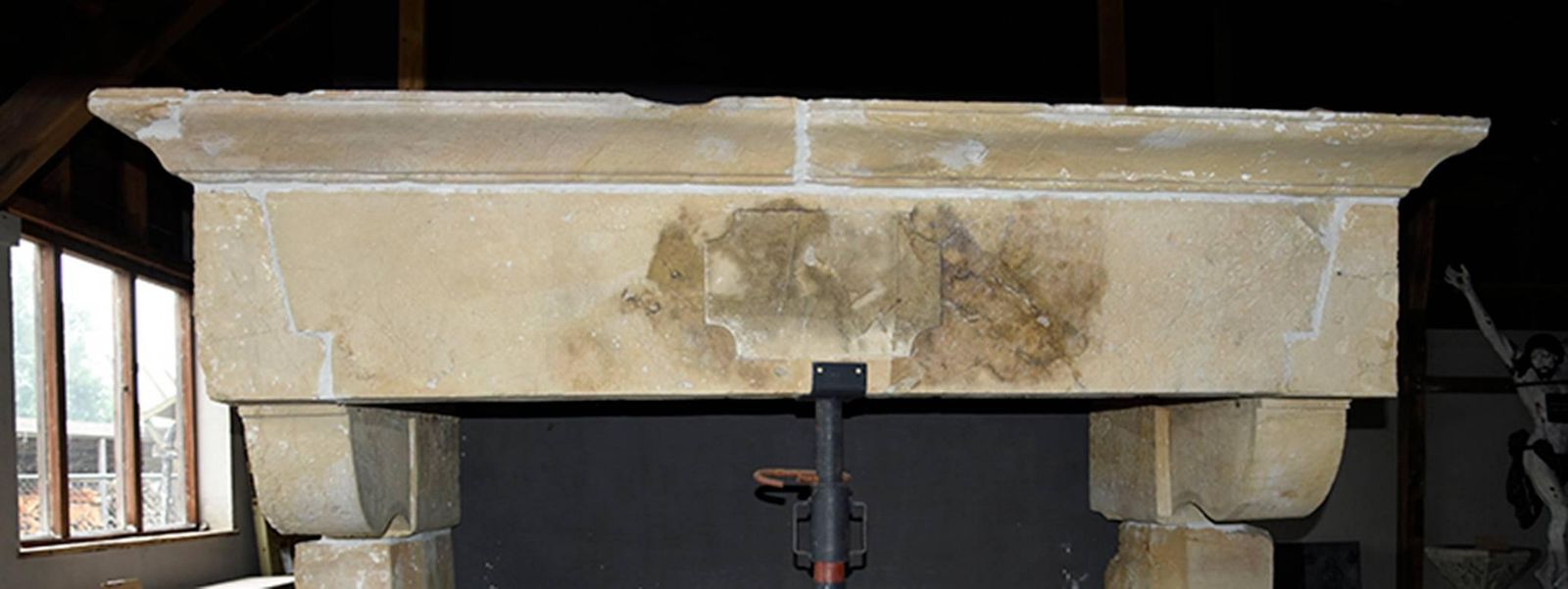 Original Antique Sandstone Castle Fireplace Mantel, 18th Century photo for sale
