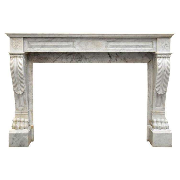White Carrara Marble Fireplace Mantel 19th Century