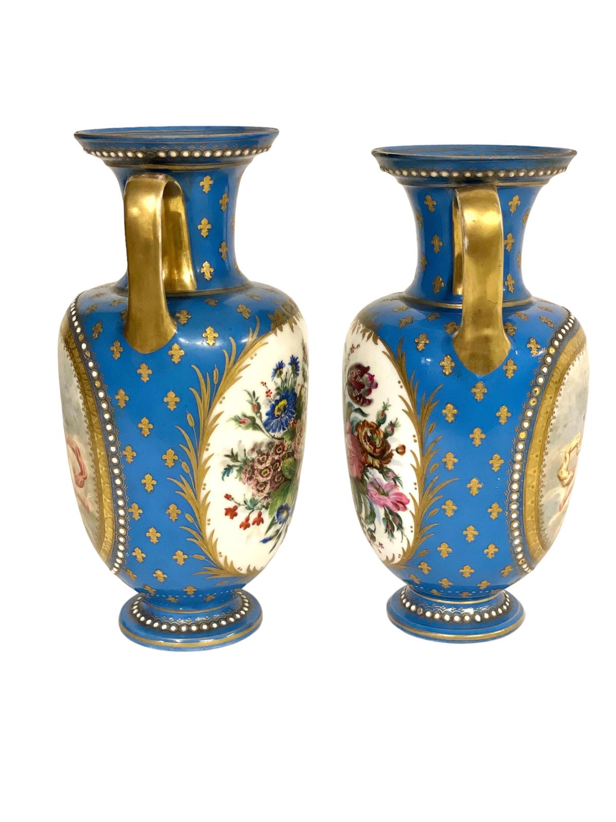 Sèvres Pair Of Gilded And Blue Porcelain Vases, 19th Century photo 1624.0