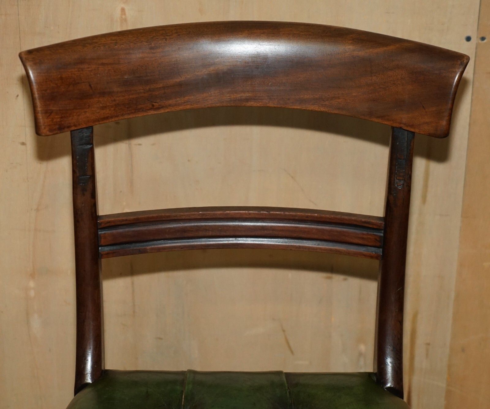 Four Fine Antique Victorian Green Leather Mahogany Chesterfield Dining Chairs 4 photo vinterior
