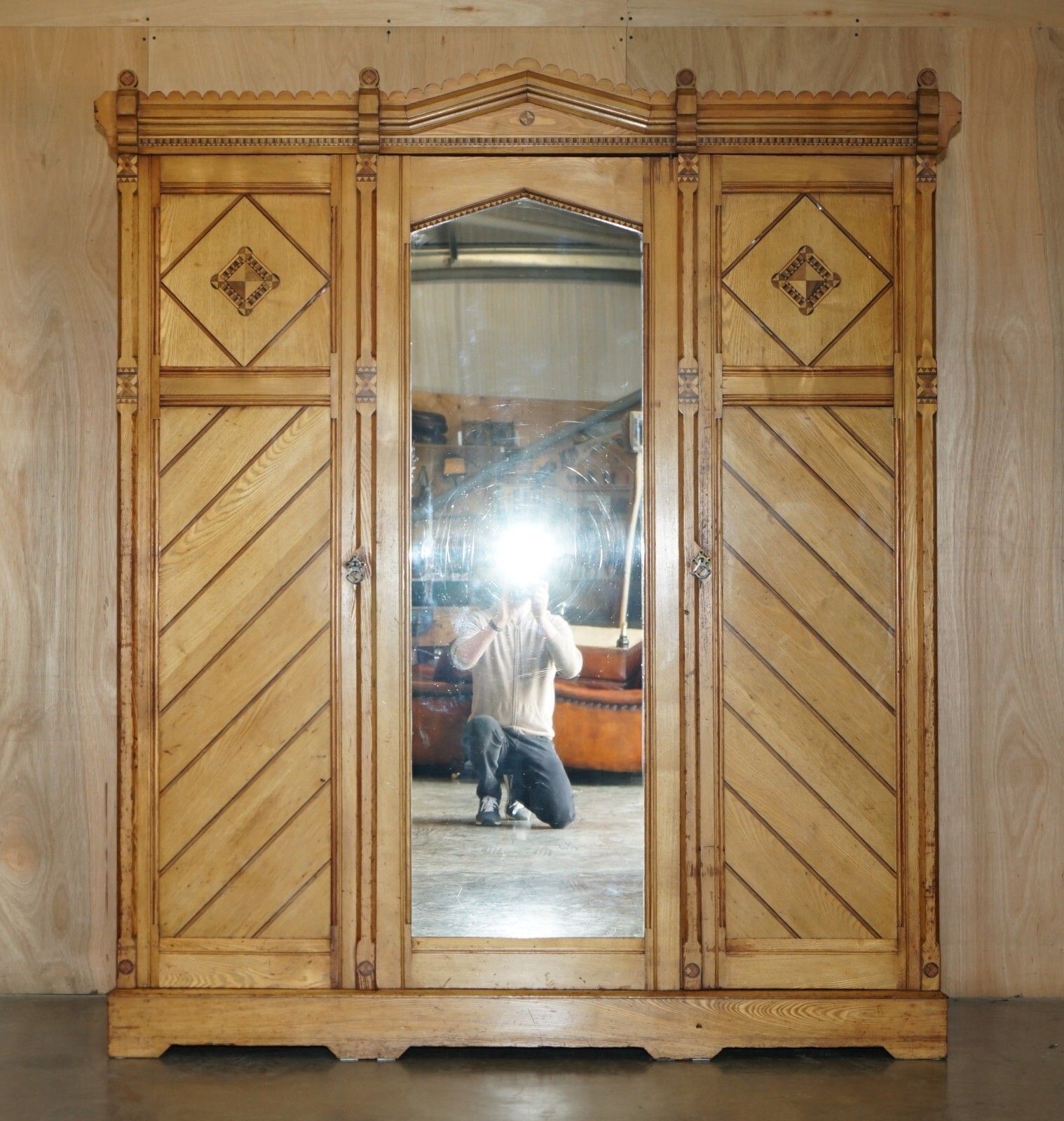 Victorian Ash Aesthetic Movement Wardrobe Built In Campaign Chest Of Drawers photo furniture