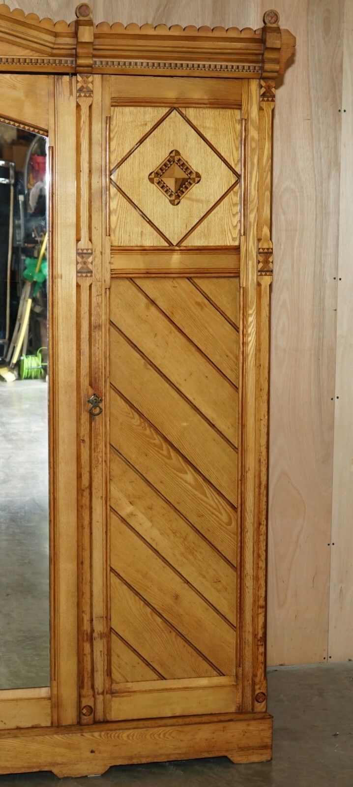 photo furniture Victorian Ash Aesthetic Movement Wardrobe Built In Campaign Chest Of Drawers