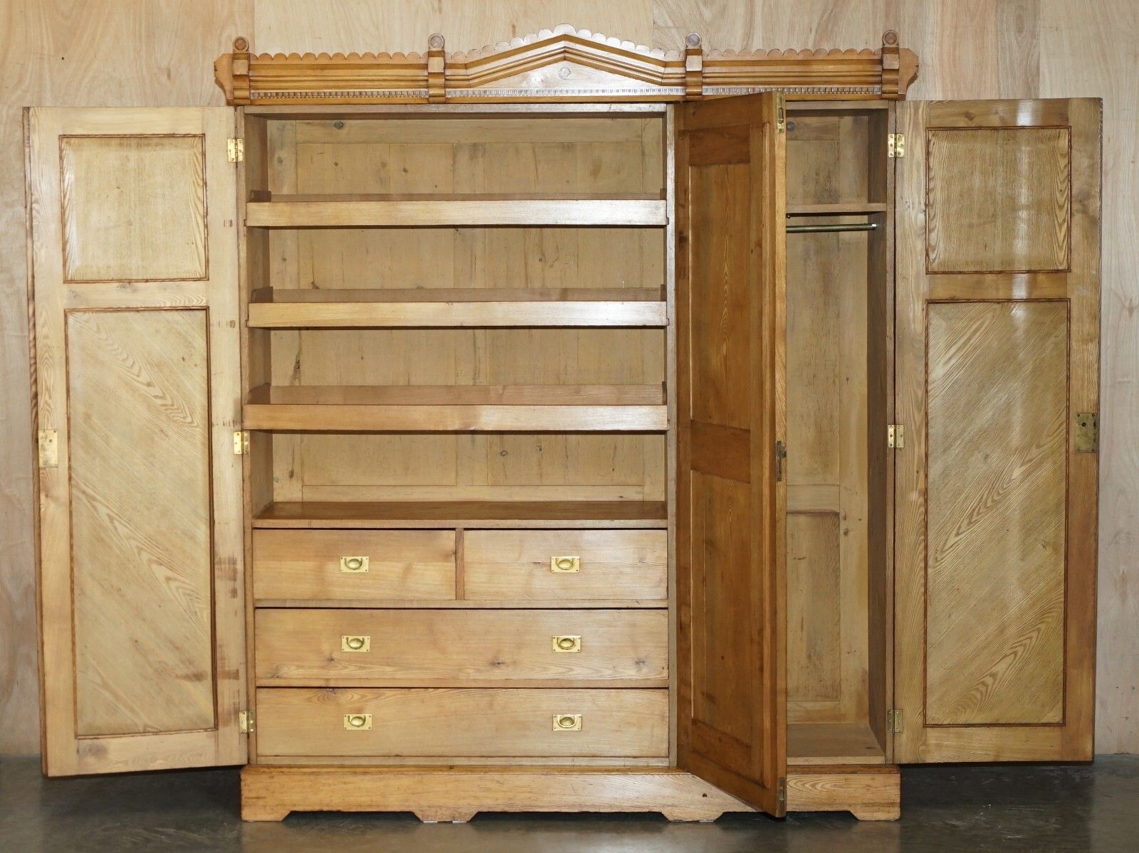 3750.0 Victorian Ash Aesthetic Movement Wardrobe Built In Campaign Chest Of Drawers photo
