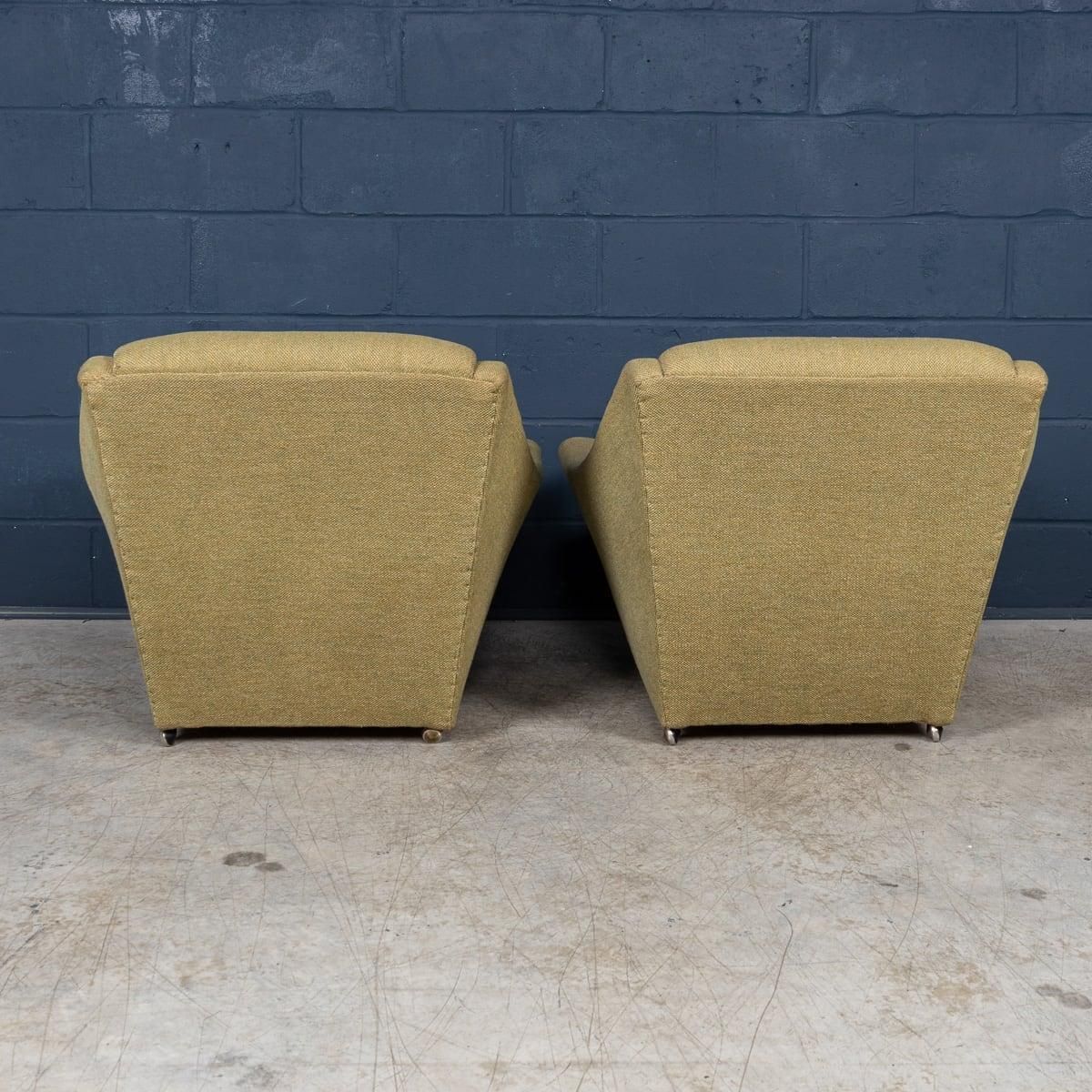Vintage 20th Century English Pair Of Olive Green Upholstered Armchairs C.1960 photo 1526.0