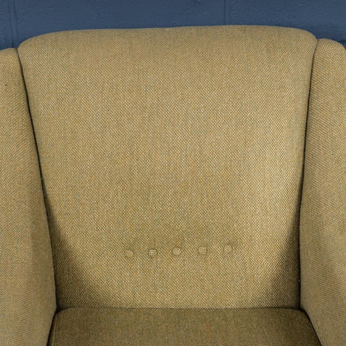 Furniture Vintage 20th Century English Pair Of Olive Green Upholstered Armchairs C.1960 photo