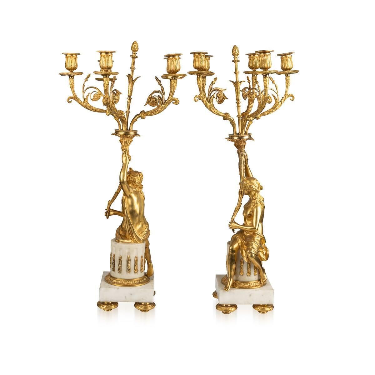19th Century French Pair Of Louis XVI Style Ormolu Five Light Candelabra C.1880 photo for sale
