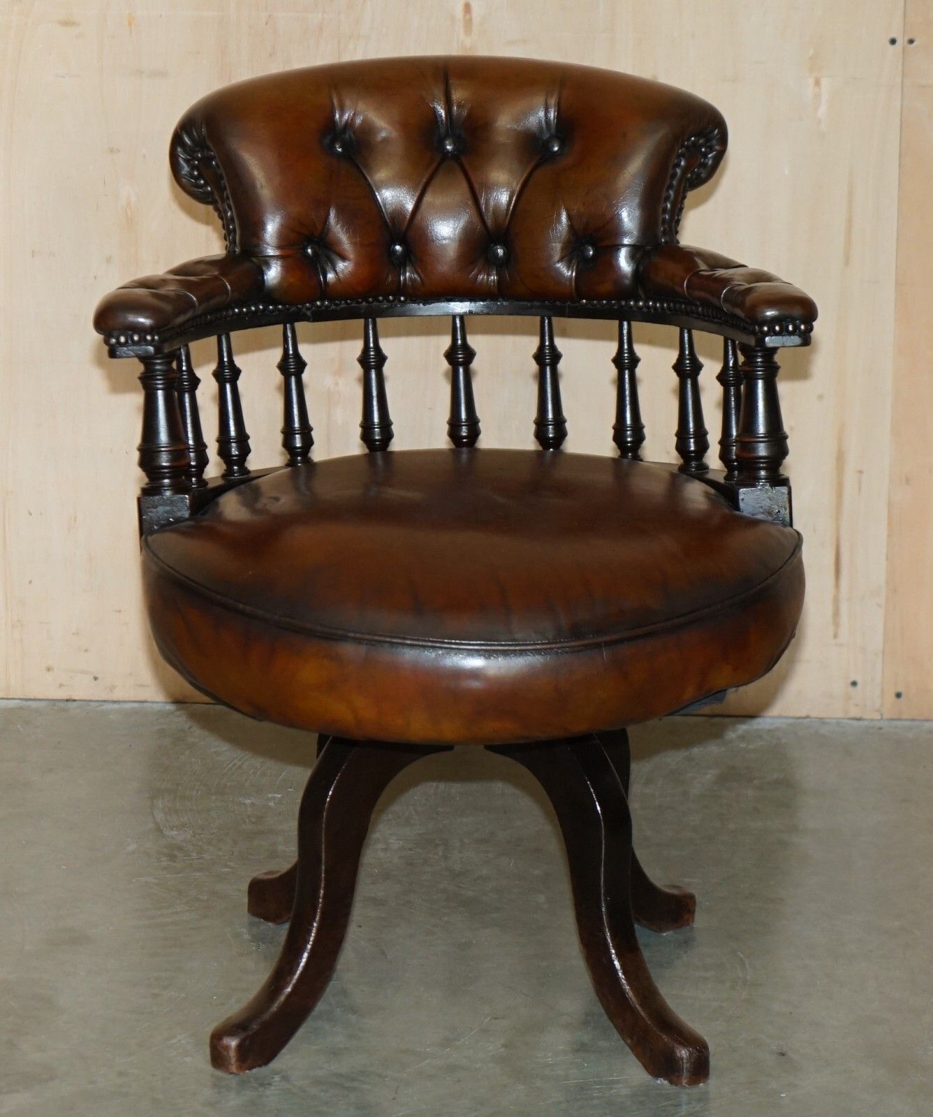 Antique Victorian Fully Restored Brown Leather Chesterfield Captains Chair photo furniture