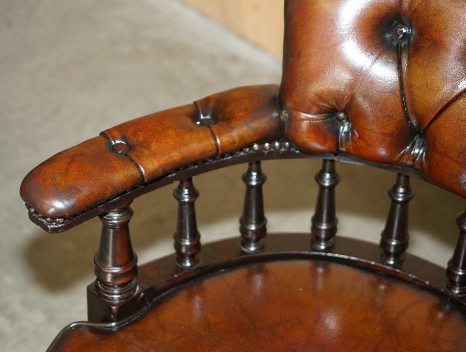 Antique Victorian Fully Restored Brown Leather Chesterfield Captains Chair photo buy