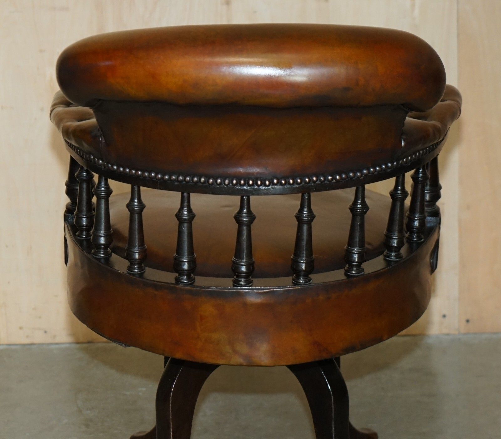 photo buy Antique Victorian Fully Restored Brown Leather Chesterfield Captains Chair