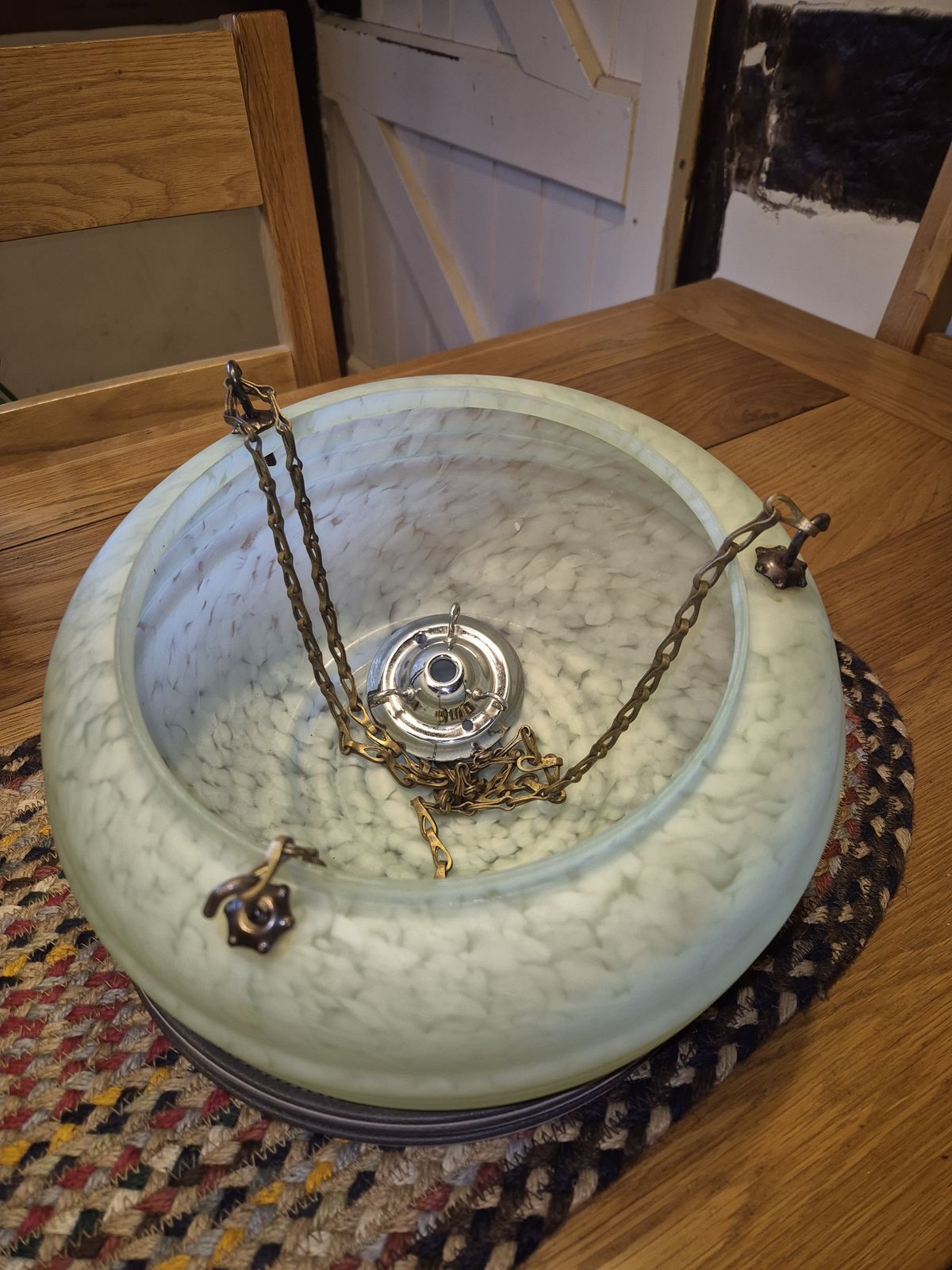 Art Deco Glass Light Shade, Pale Green Marble Effect. photo for sale