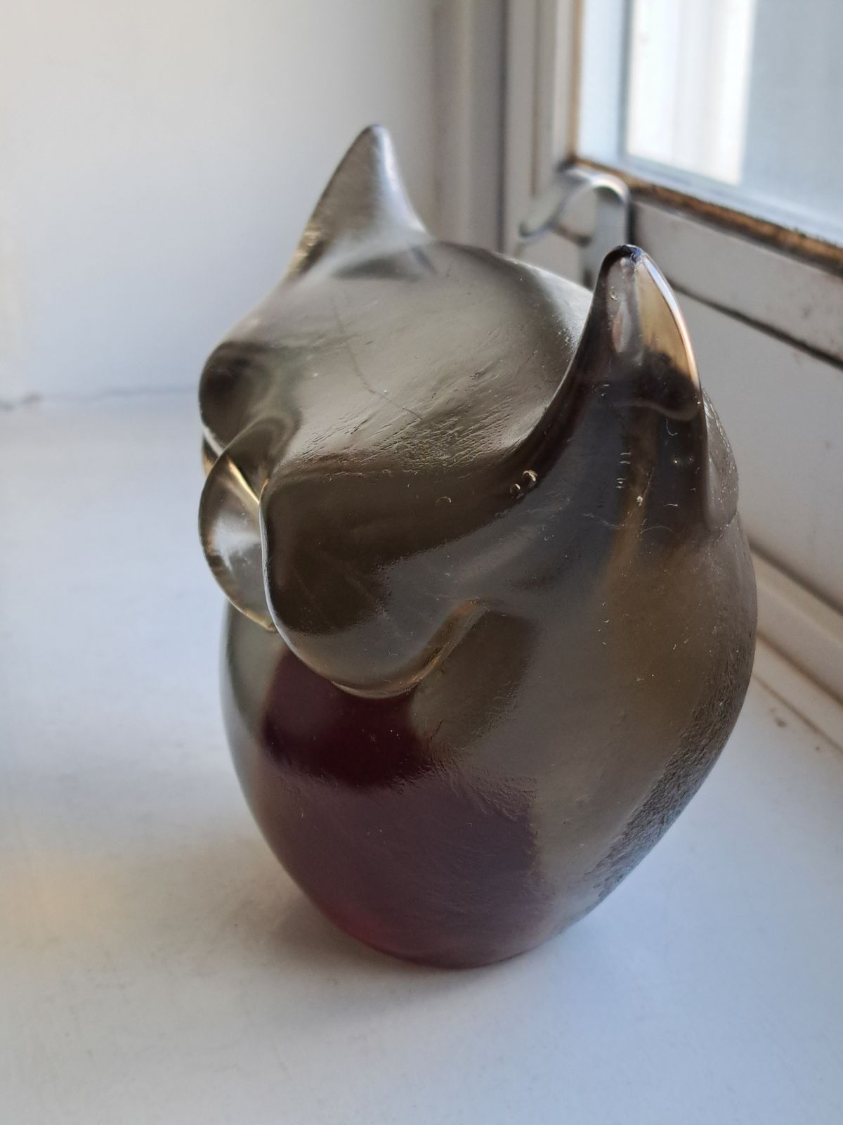 Seguso Venice Sommerso Glass By Flavio Poli Very Rare Owl With Submerged Red Heart photo vintage