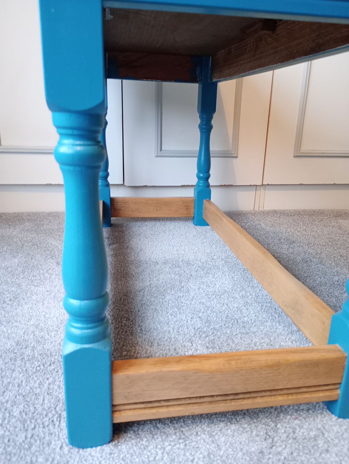 photo furniture Upcycled Telephone Seat In Oak And Teal Paint With Custom Cushion