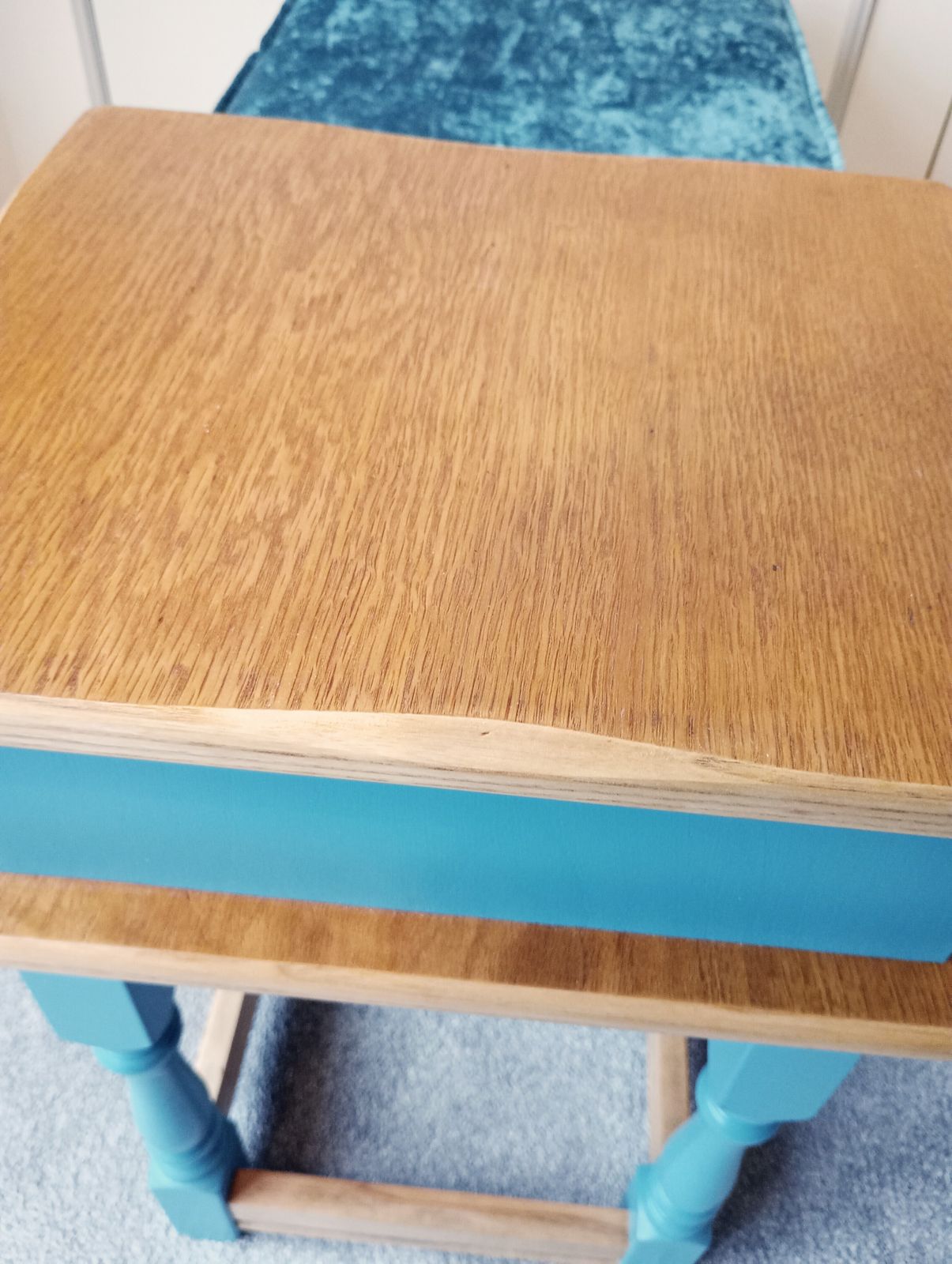 photo for sale Upcycled Telephone Seat In Oak And Teal Paint With Custom Cushion
