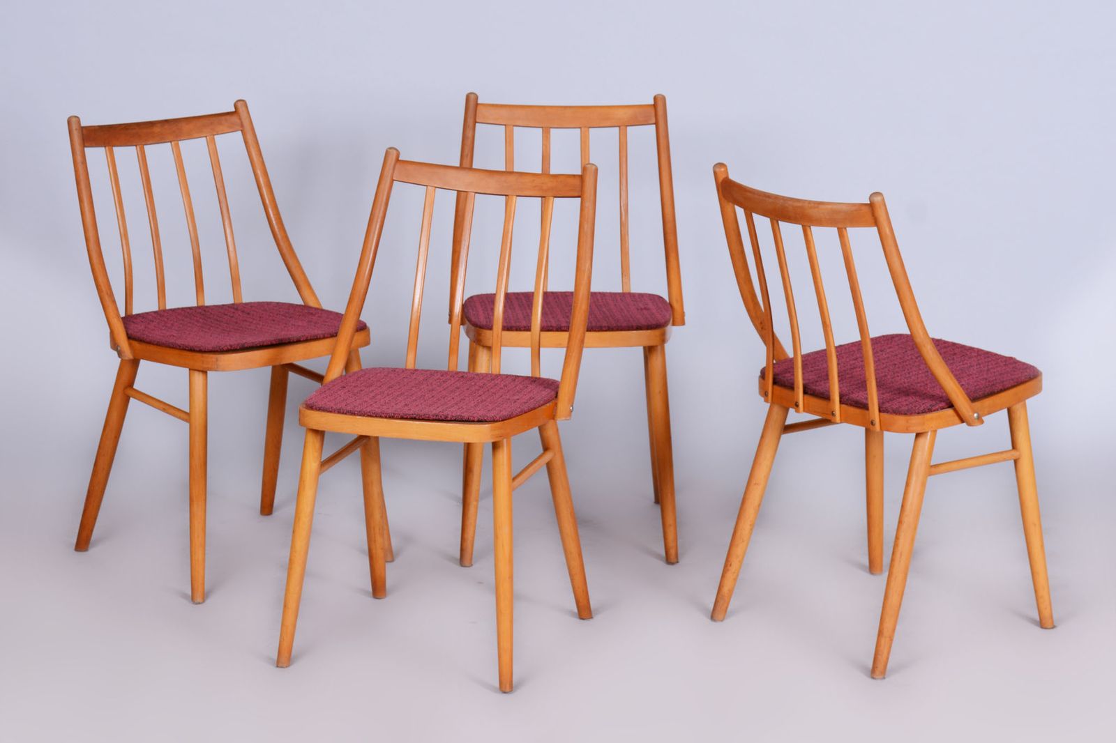 Set Of Four Original Mid Century Chairs, By Antonín šuman, Beech, Czech, 1960s
