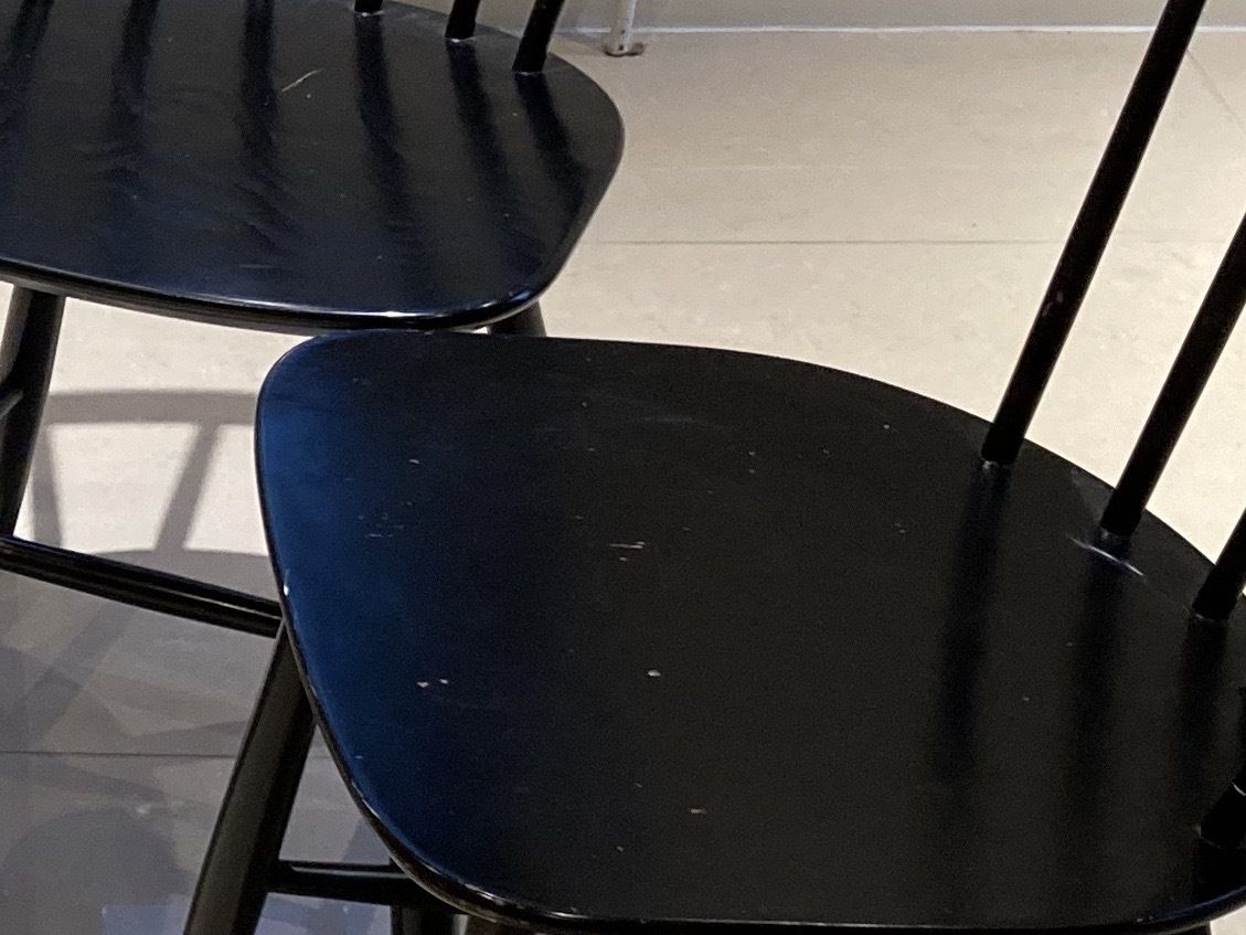 Vintage Mid Century Style Set Of 5 Dining Chairs 4 Black 1 Orange photo for sale