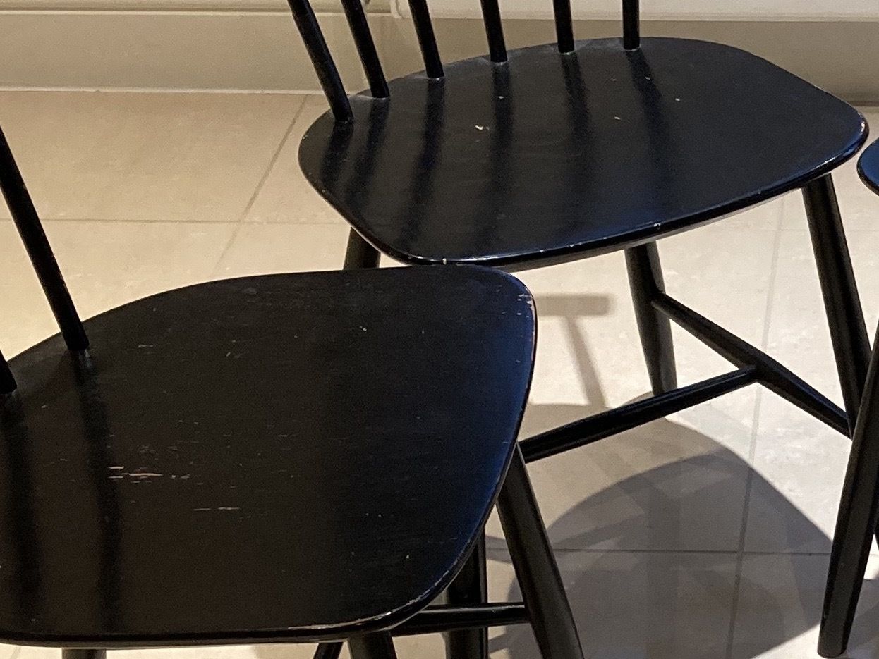 Vintage Mid Century Style Set Of 5 Dining Chairs 4 Black 1 Orange photo Furniture