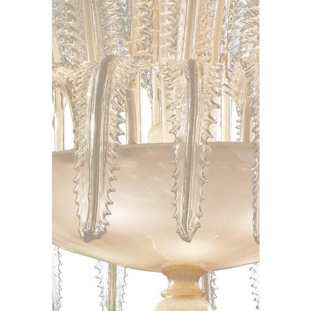 Venetian White And Gold Leaves Murano Style Glass Chandelier photo for sale