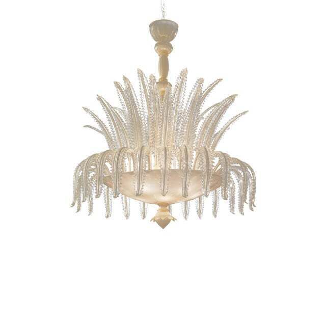 Venetian White And Gold Leaves Murano Style Glass Chandelier