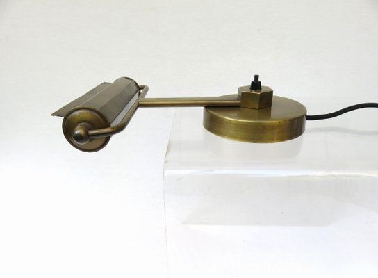 Art Deco Minimalist Piano Lamp In Patinated Brass, 1920s