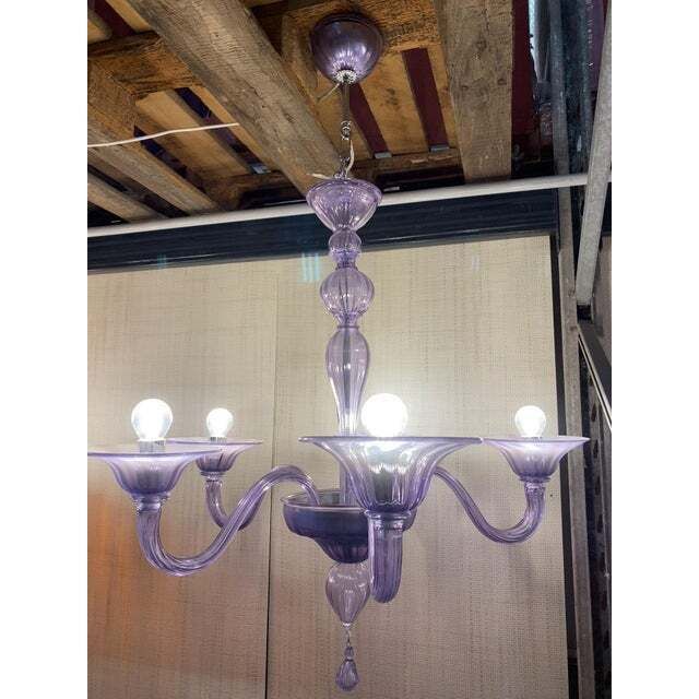 Italian Handmade Murano Style Glass Chandelier In Light Violet photo for sale