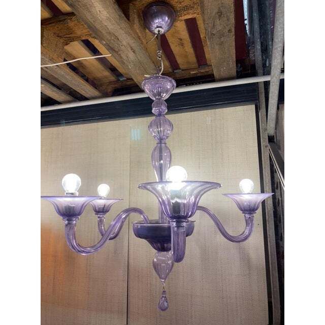 Italian Handmade Murano Style Glass Chandelier In Light Violet photo Lighting