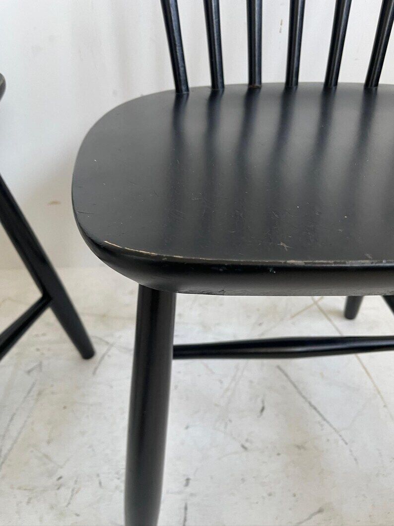 Pair Of Black Haga Fors Model 16 Mid Century Chairs Designed By Se Fryklund In Sweden photo vintage