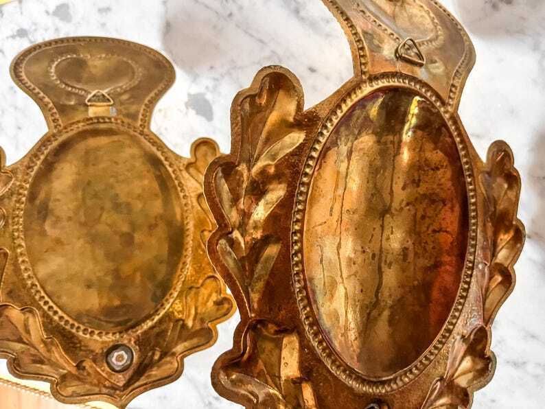 A Pair Of Swedish Brass Heart Candle Sconces photo vinterior