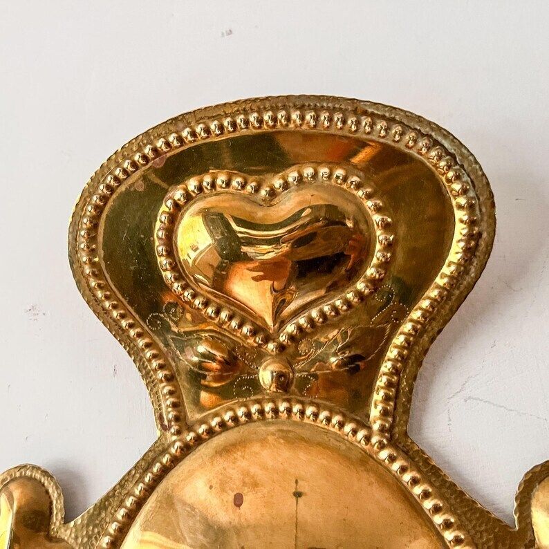 A Pair Of Swedish Brass Heart Candle Sconces photo buy