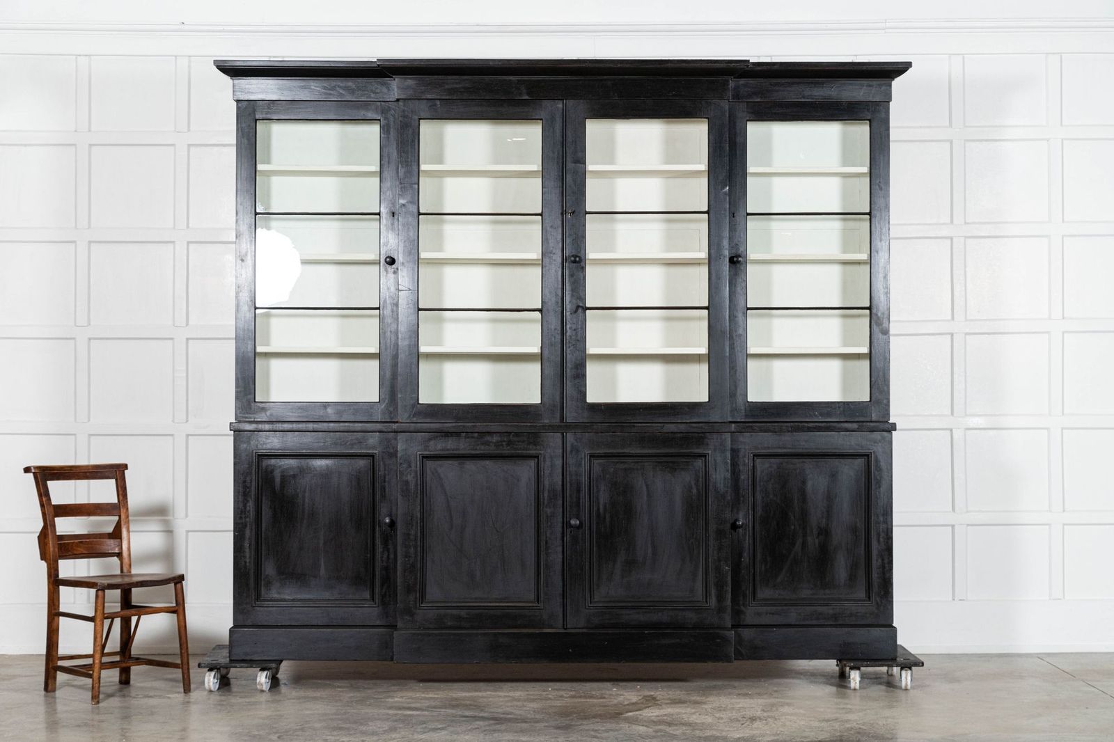 Monumental 19thc English Ebonised Mahogany Glazed Breakfront Bookcase photo Furniture
