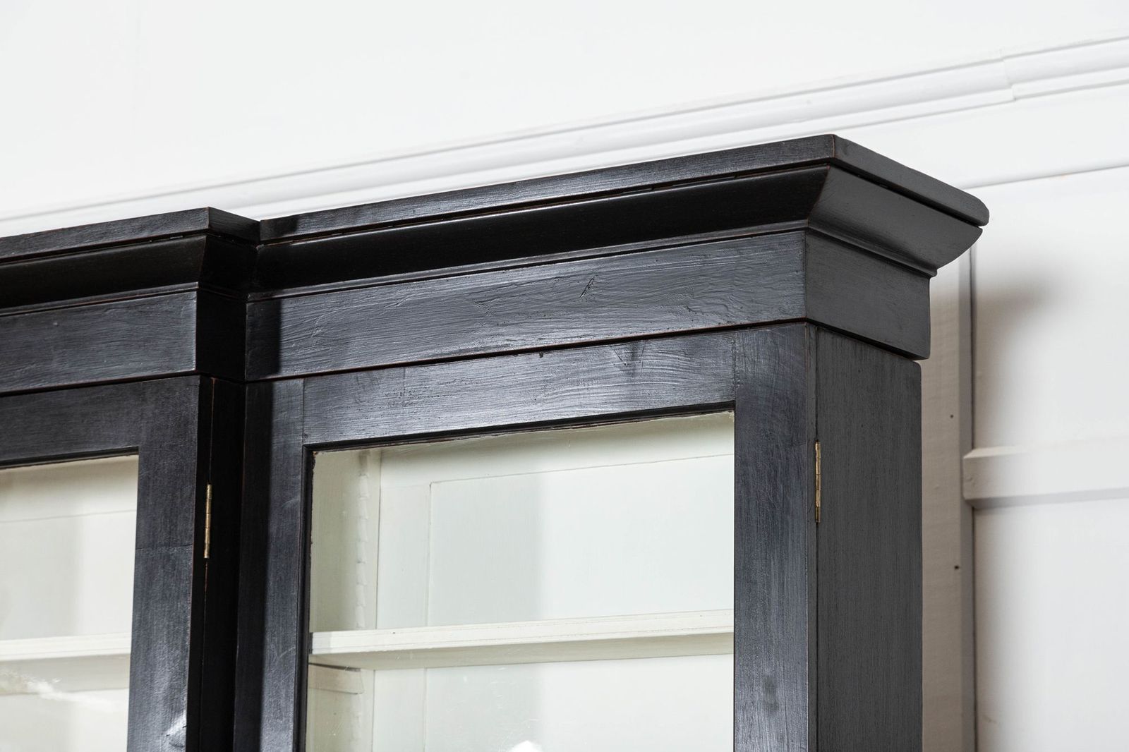 Monumental 19thc English Ebonised Mahogany Glazed Breakfront Bookcase photo vintage