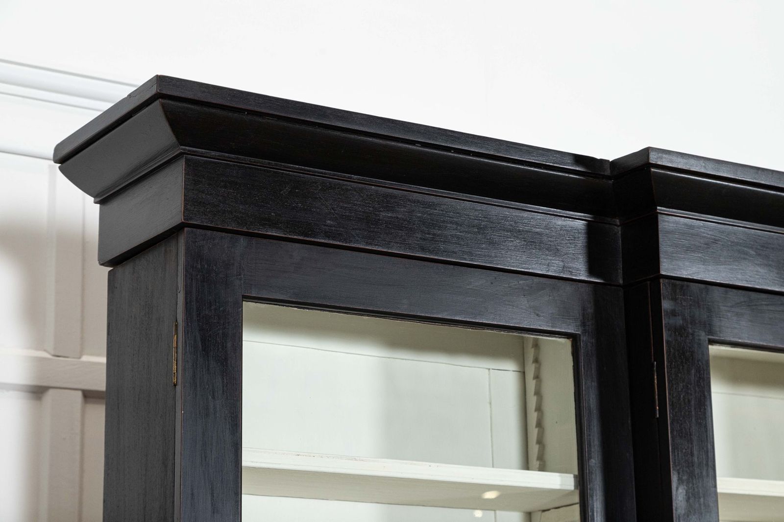 photo for sale Monumental 19thc English Ebonised Mahogany Glazed Breakfront Bookcase