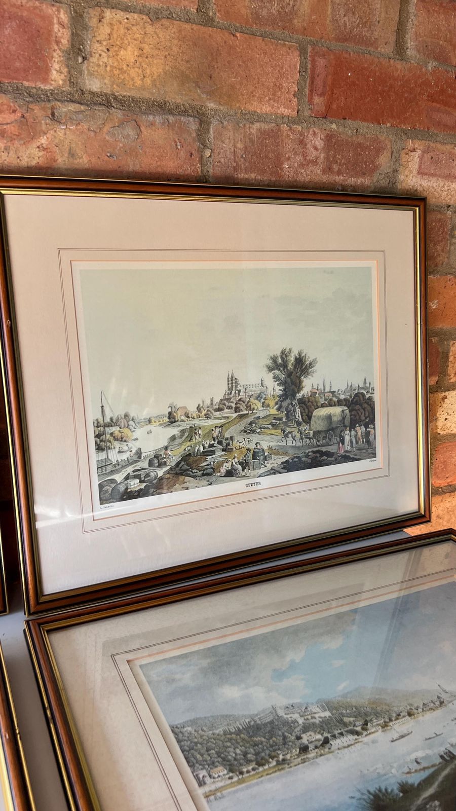 Set Of Four Mid Century Framed Pictures Of Antique German City Etchings photo Art