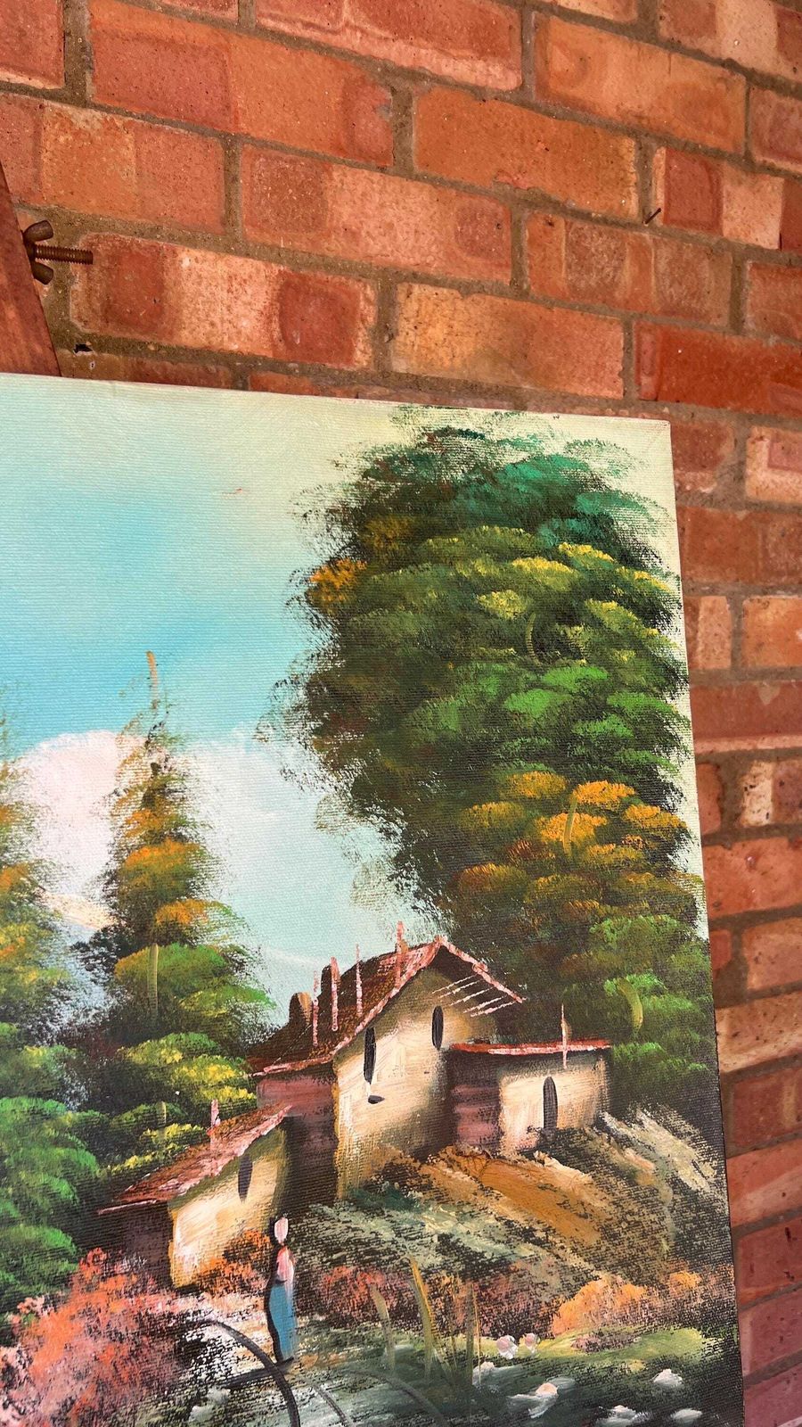 Signed Mid Century Oil Painting – Idyllic Mountain & Lakeside Scene photo vinterior