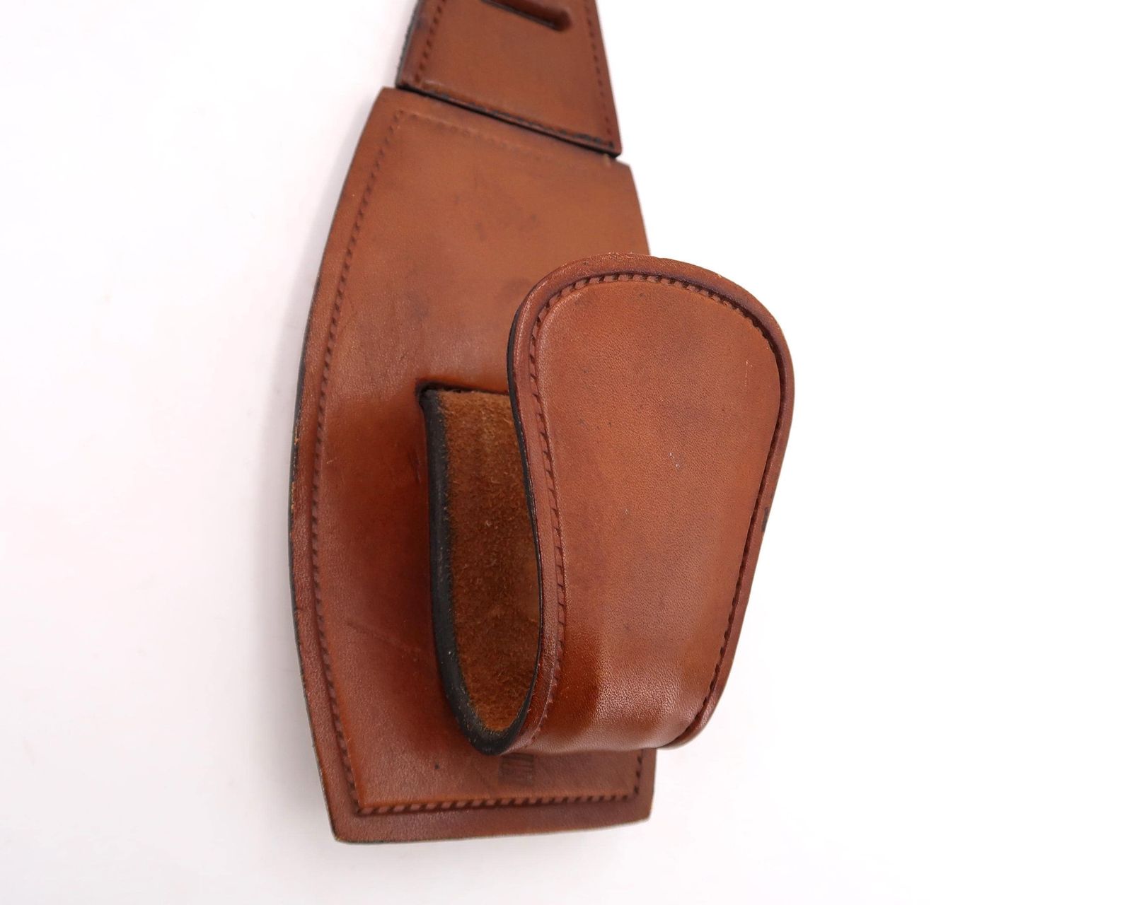 French Wall Coat Hanger By Jacques Adnet, Brown Stitched Leather, 1950s / France, Modernism, Modernist, Home Decor photo Furniture