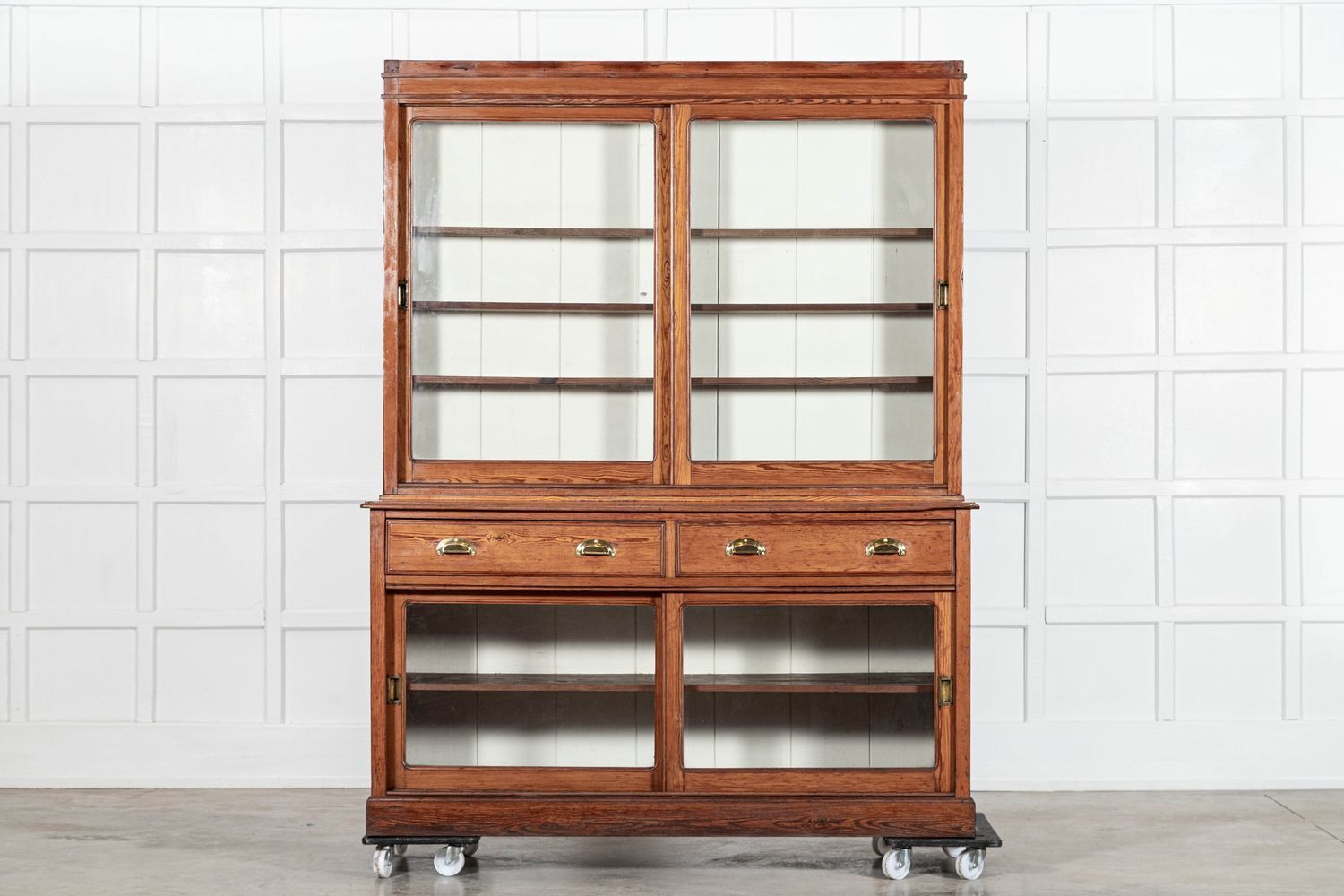 Large 19thc English Glazed Pine Haberdashery Cabinet photo furniture