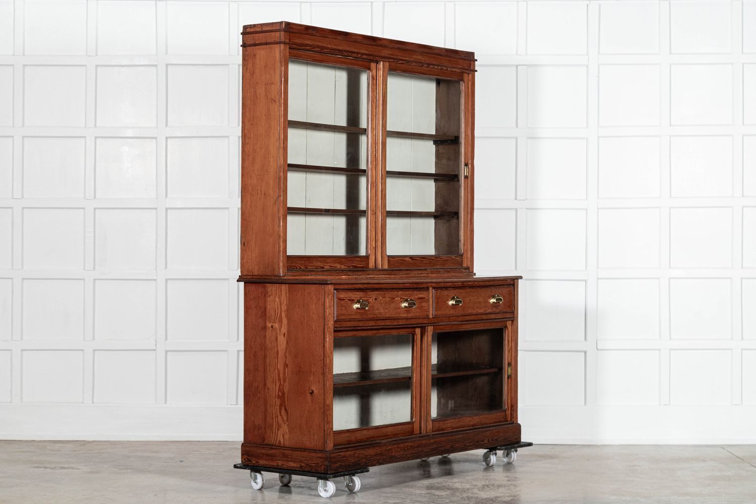 Large 19thc English Glazed Pine Haberdashery Cabinet photo Furniture