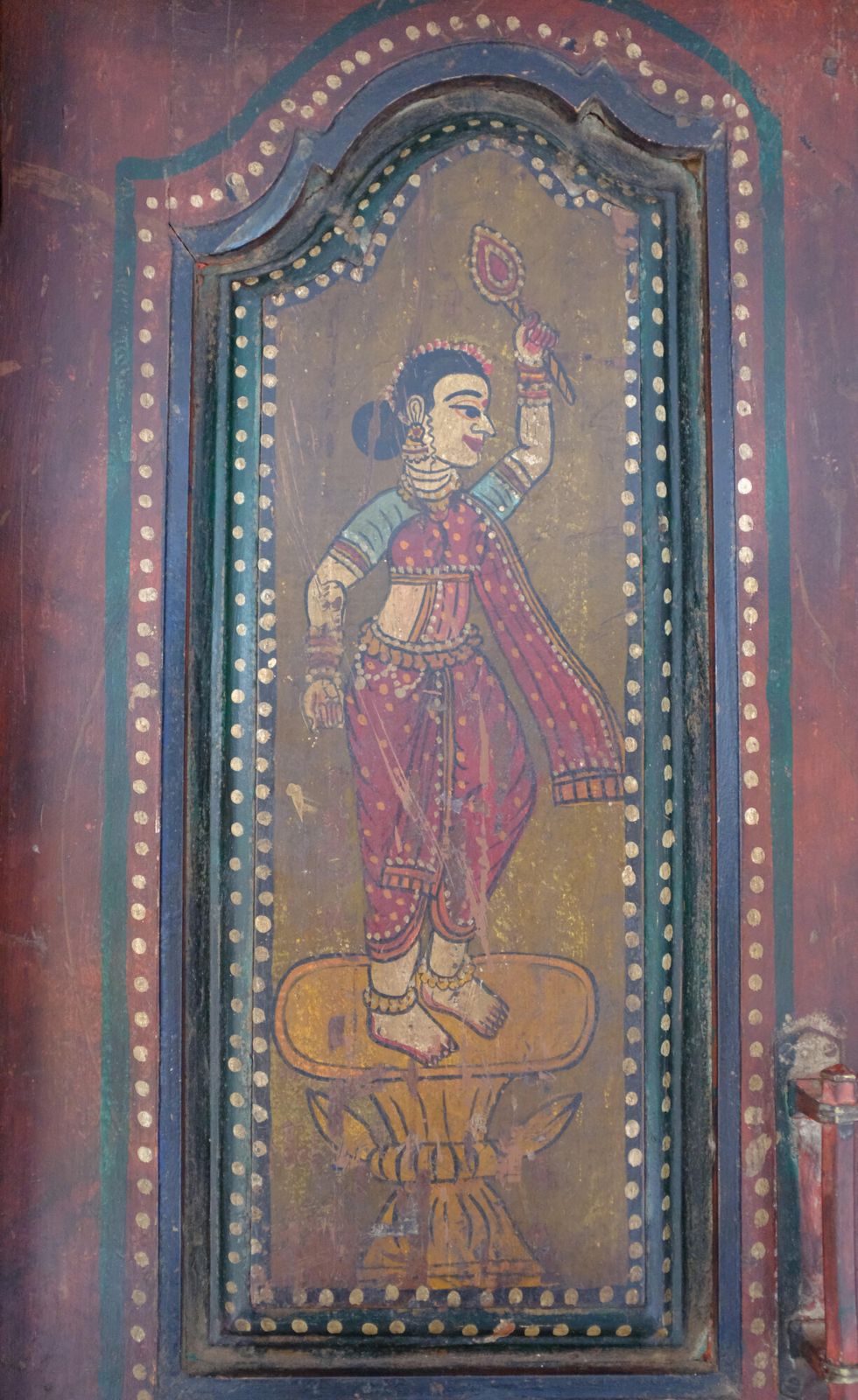 Antique 18th Century Rajasthani Painted Door With Frame – Miniature Artwork, Lotus Carvings & Iron Bolt photo 4995.0